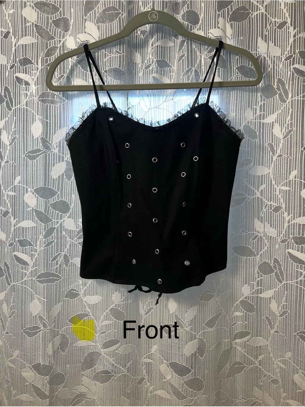 Black Eyelet Lace-Trim Corset Cami Tank